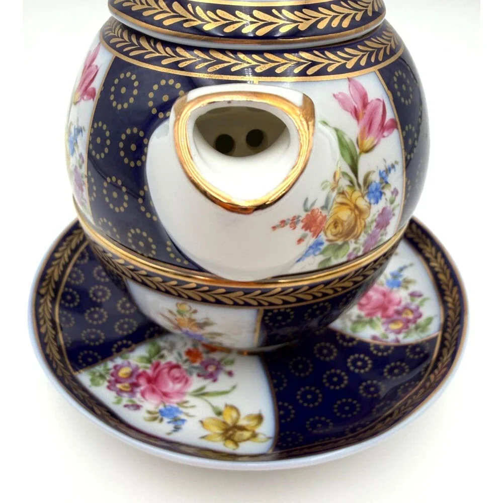 Floral Stackable Teapot & Individual Cup Coffee or Tea